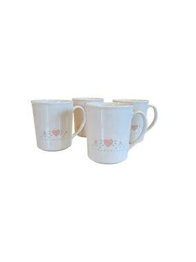 Vintage Corning Corelle  Forever Yours Pink Heart Coffee Mugs Set of 4